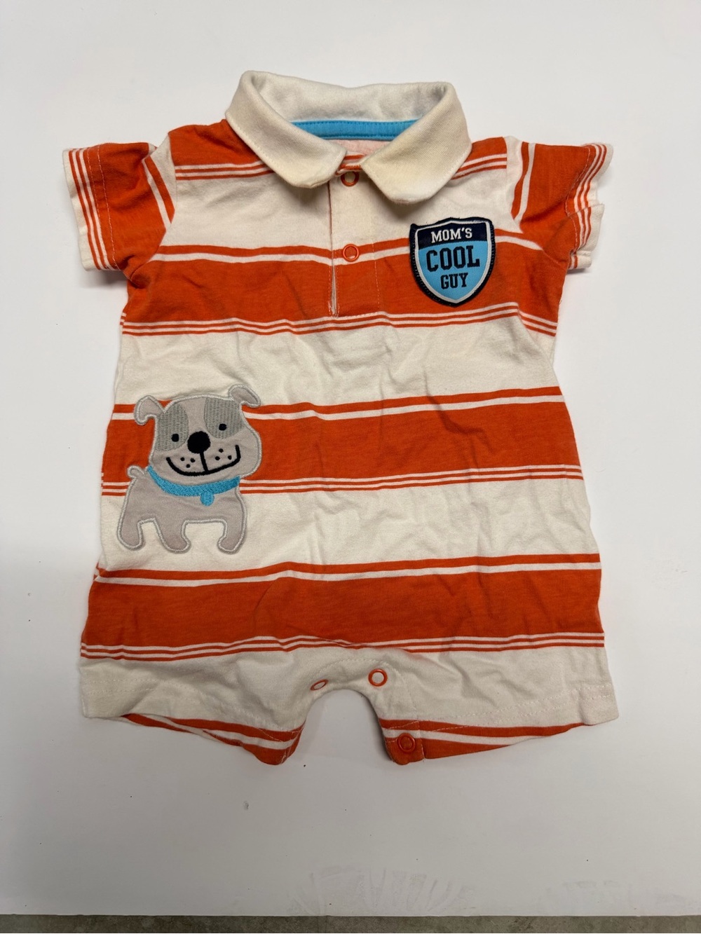 Carter's Orange and White Striped Romper with Puppy Patch
